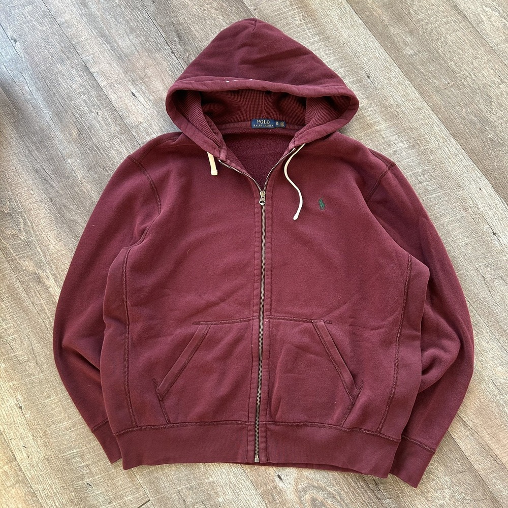 Vintage Polo Ralph Lauren Mens Size XL Thermal Fleece Lined Full Zip Red Hoodie